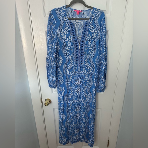 Lilly Pulitzer - Abaco Blue Have It Both Rays Engineered Woven Maxi - Picture 4 of 6